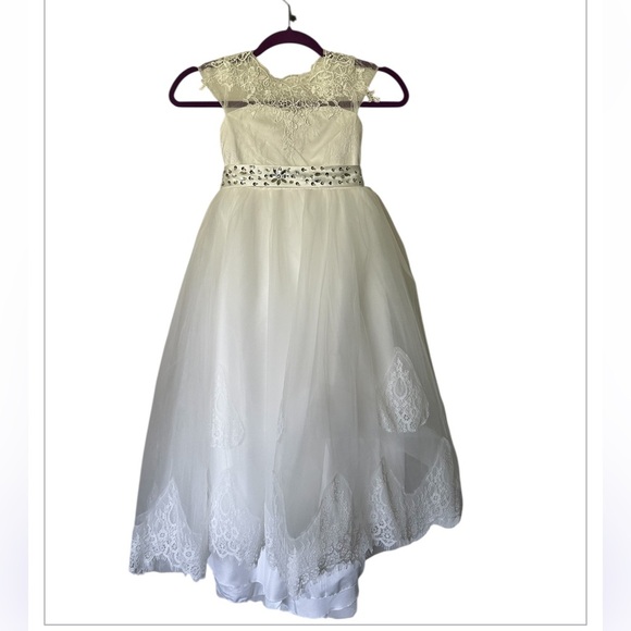 Little girls Elegant White Formal Dress Flower Girl First Communion New Size 4-5 - Picture 2 of 8
